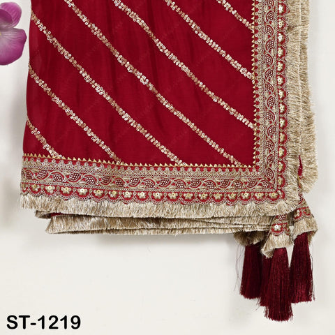 Deep Red Silk Chiffon Designer Dupatta for Women Bridal Wedding lehenga Chunni/Veil Sequin Scarf Indian Ethnic Attire Dress Stole Gift Mom