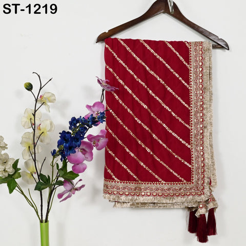 Deep Red Silk Chiffon Designer Dupatta for Women Bridal Wedding lehenga Chunni/Veil Sequin Scarf Indian Ethnic Attire Dress Stole Gift Mom