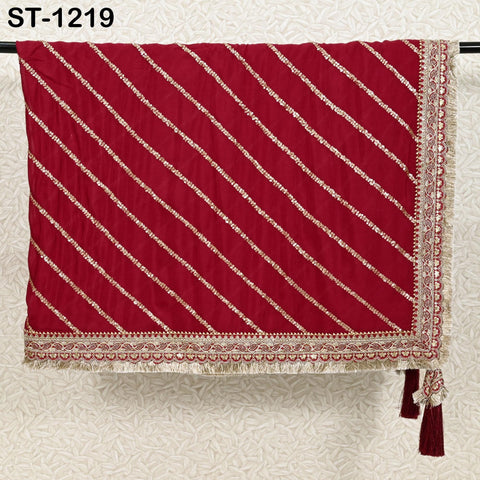 Deep Red Silk Chiffon Designer Dupatta for Women Bridal Wedding lehenga Chunni/Veil Sequin Scarf Indian Ethnic Attire Dress Stole Gift Mom