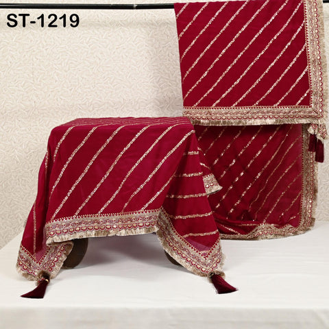 Deep Red Silk Chiffon Designer Dupatta for Women Bridal Wedding lehenga Chunni/Veil Sequin Scarf Indian Ethnic Attire Dress Stole Gift Mom