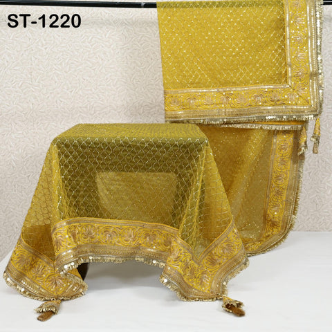 Yellow Organza Designer Dupatta for women, Bridal Wedding lehenga Chunni/Veil Beads Sequin Scarf Indian Ethnic Dress Stole Gift Bridesmaid