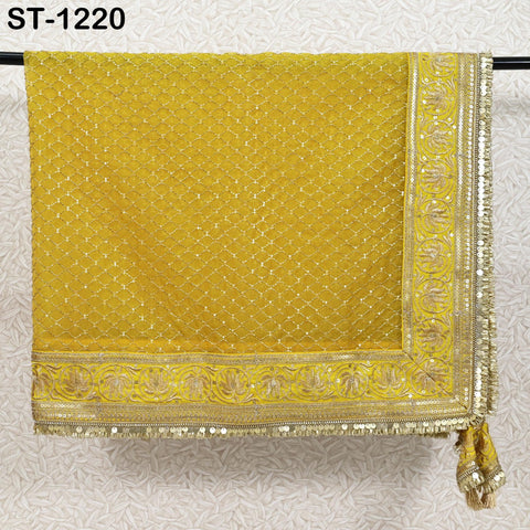 Yellow Organza Designer Dupatta for women, Bridal Wedding lehenga Chunni/Veil Beads Sequin Scarf Indian Ethnic Dress Stole Gift Bridesmaid