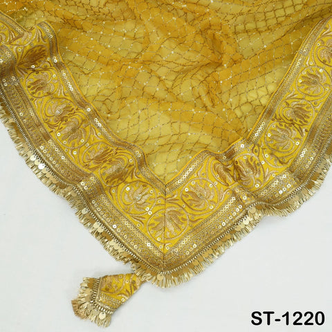 Yellow Organza Designer Dupatta for women, Bridal Wedding lehenga Chunni/Veil Beads Sequin Scarf Indian Ethnic Dress Stole Gift Bridesmaid