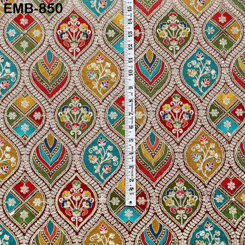 Maroon Indian Embroidery Fabric by the Yard Embroidered Georgette Sewing Curtain DIY Crafting Summer Women Dress Material Drapery Home Decor