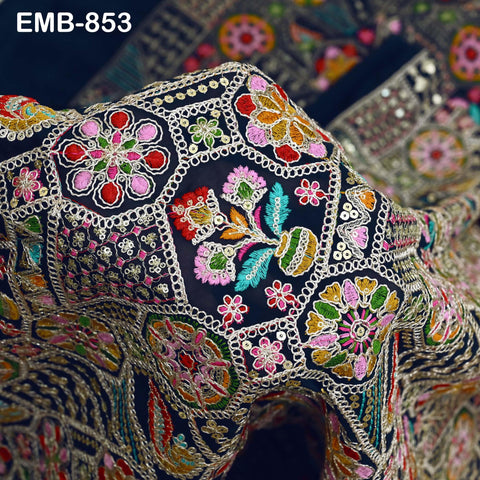 Blue Indian Embroidery Fabric by the Yard Embroidered Georgette Sewing Curtain DIY Crafting Summer Women Dress Material Drapery Home Decor