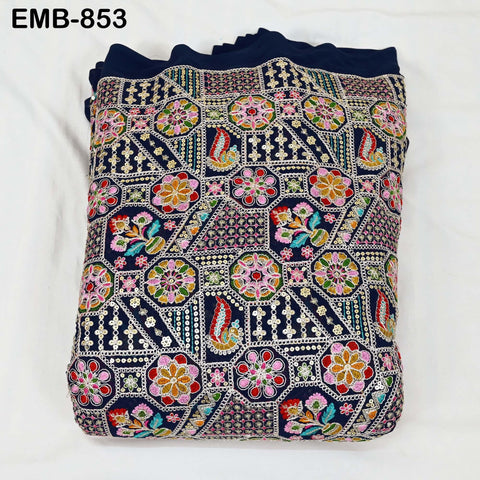 Blue Indian Embroidery Fabric by the Yard Embroidered Georgette Sewing Curtain DIY Crafting Summer Women Dress Material Drapery Home Decor