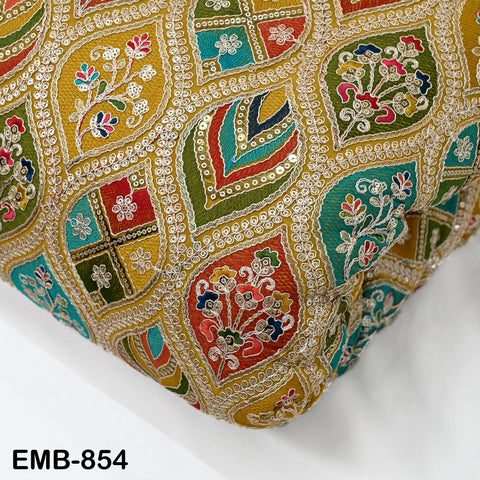 Yellow Indian Embroidery Fabric by the Yard Embroidered Georgette Sewing Curtain DIY Crafting Summer Women Dress Material Drapery Home Decor