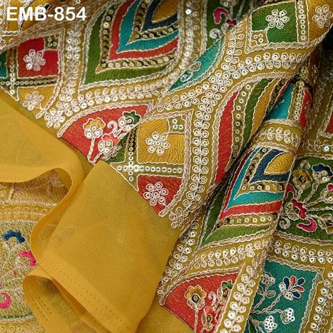 Yellow Indian Embroidery Fabric by the Yard Embroidered Georgette Sewing Curtain DIY Crafting Summer Women Dress Material Drapery Home Decor