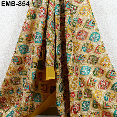 Yellow Indian Embroidery Fabric by the Yard Embroidered Georgette Sewing Curtain DIY Crafting Summer Women Dress Material Drapery Home Decor