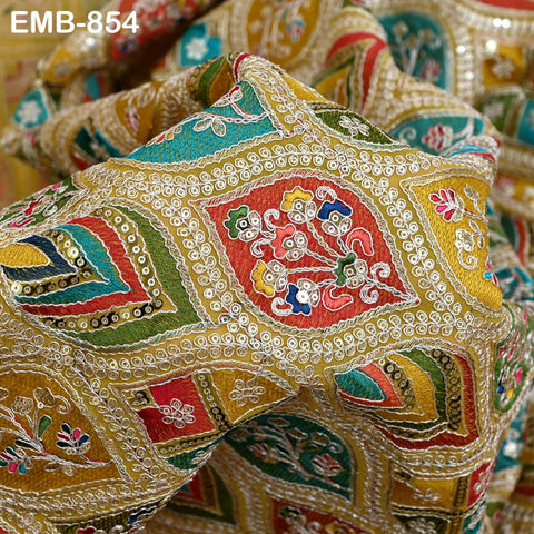 Yellow Indian Embroidery Fabric by the Yard Embroidered Georgette Sewing Curtain DIY Crafting Summer Women Dress Material Drapery Home Decor