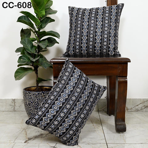 Geometric Embroidered Pillowcase Black & white Embroidered Throw Pillow | Tribal Bohemian Home Decor | Handmade Cover | House warming Gift