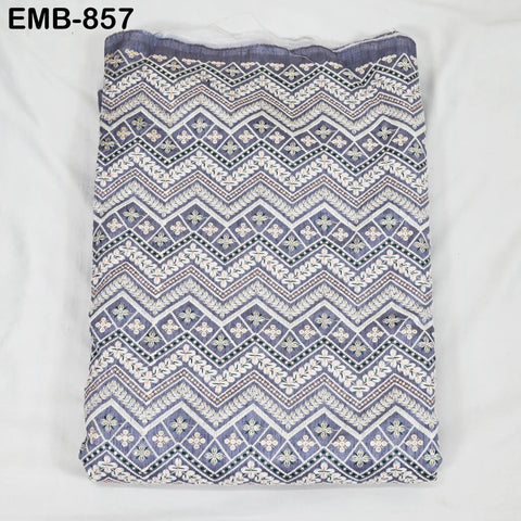 Grey Embroidered Fabric by the yard Sewing Indian Embroidery Cloth Wedding Dress Costumes Regency Reticules Victorian Handbags Junk Journals