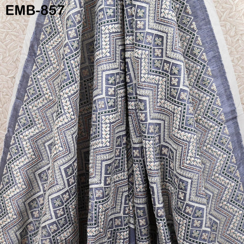 Grey Embroidered Fabric by the yard Sewing Indian Embroidery Cloth Wedding Dress Costumes Regency Reticules Victorian Handbags Junk Journals