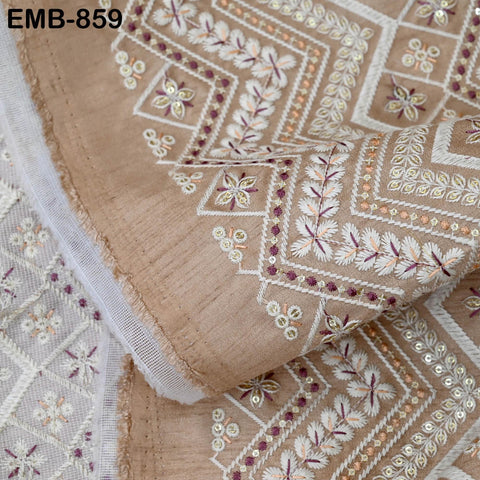 Peach Embroidered Fabric by the yard Sewing Indian Embroidery Cloth Wedding Dress Costumes Regency Reticules Victorian Handbag Junk Journals