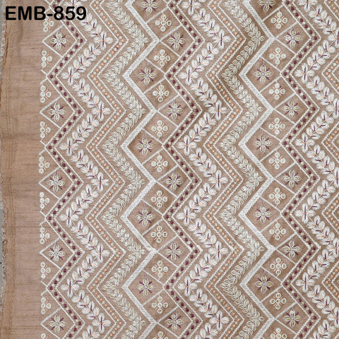 Peach Embroidered Fabric by the yard Sewing Indian Embroidery Cloth Wedding Dress Costumes Regency Reticules Victorian Handbag Junk Journals