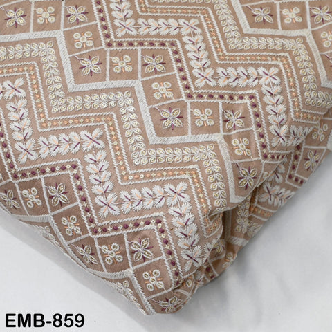 Peach Embroidered Fabric by the yard Sewing Indian Embroidery Cloth Wedding Dress Costumes Regency Reticules Victorian Handbag Junk Journals