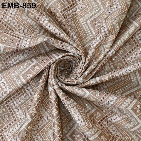 Peach Embroidered Fabric by the yard Sewing Indian Embroidery Cloth Wedding Dress Costumes Regency Reticules Victorian Handbag Junk Journals