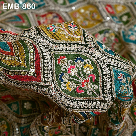 Green Indian Embroidery Fabric by the Yard Embroidered Georgette Sewing Curtain DIY Crafting Summer Women Dress Material Drapery Home Decor