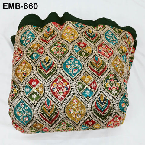 Green Indian Embroidery Fabric by the Yard Embroidered Georgette Sewing Curtain DIY Crafting Summer Women Dress Material Drapery Home Decor