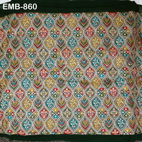 Green Indian Embroidery Fabric by the Yard Embroidered Georgette Sewing Curtain DIY Crafting Summer Women Dress Material Drapery Home Decor