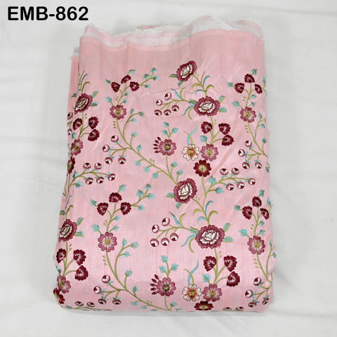 Pink Embroidered Fabric by the yard Sewing Indian Embroidery Cloth Wedding Dress Costumes Regency Reticules Victorian Handbag Junk Journals