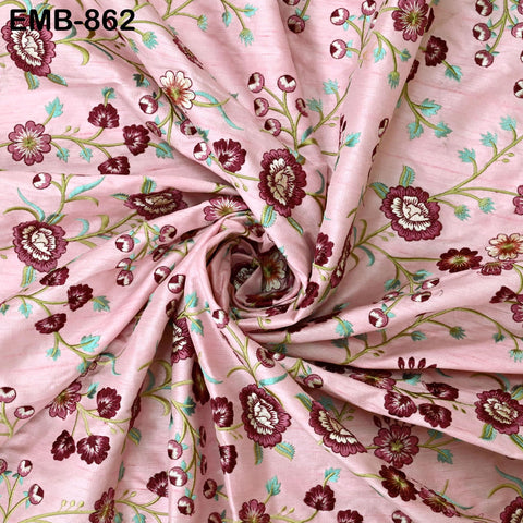 Pink Embroidered Fabric by the yard Sewing Indian Embroidery Cloth Wedding Dress Costumes Regency Reticules Victorian Handbag Junk Journals