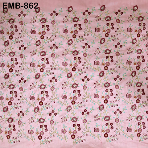 Pink Embroidered Fabric by the yard Sewing Indian Embroidery Cloth Wedding Dress Costumes Regency Reticules Victorian Handbag Junk Journals