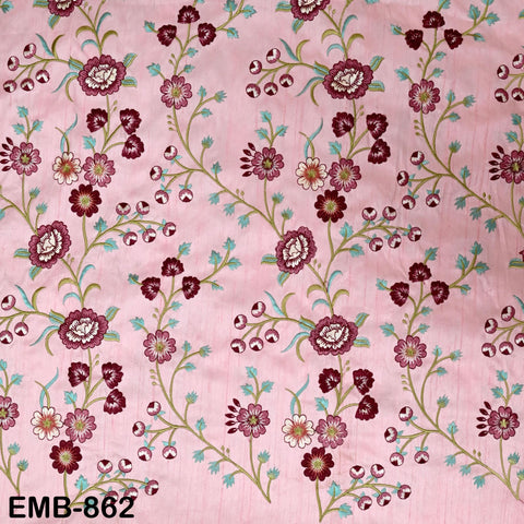 Pink Embroidered Fabric by the yard Sewing Indian Embroidery Cloth Wedding Dress Costumes Regency Reticules Victorian Handbag Junk Journals