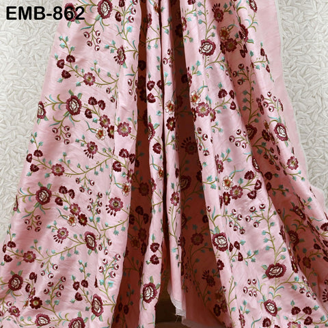 Pink Embroidered Fabric by the yard Sewing Indian Embroidery Cloth Wedding Dress Costumes Regency Reticules Victorian Handbag Junk Journals