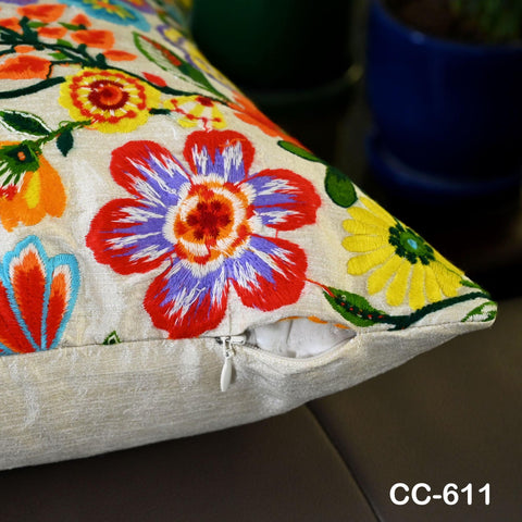 Embroidered Cushion Cover | Handmade Embroidery Throw Pillow | Floral Home Decor | Decorative House Warming Bridal Shower Wedding Gifts