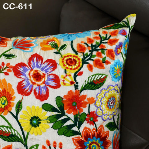 Embroidered Cushion Cover | Handmade Embroidery Throw Pillow | Floral Home Decor | Decorative House Warming Bridal Shower Wedding Gifts