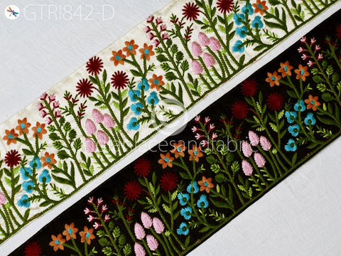 9 Yard Floral Embroidered Fabric Trim Indian DIY Crafting Laces Sari Border Saree Ribbon Beach Bags Headband Summer Dress Embellishment