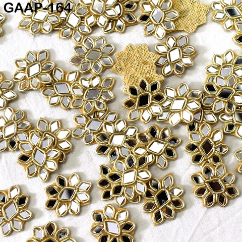 50 Indian Handmade Floral Applique Golden Patches Sewing Patch Zardozi Bridal Handcrafted Silver Embellish Headband DIY Crafting Home Decor