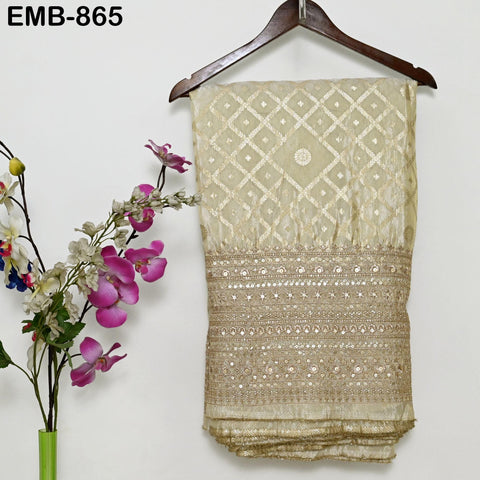 Champagne Gold Embroidery Fabric by the Yard Embroidered Viscose Sewing Indian Wedding Lehenga Skirt Festival Women Dress Material Textile