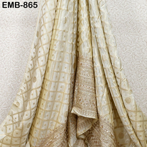 Champagne Gold Embroidery Fabric by the Yard Embroidered Viscose Sewing Indian Wedding Lehenga Skirt Festival Women Dress Material Textile