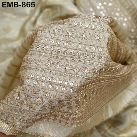 Champagne Gold Embroidery Fabric by the Yard Embroidered Viscose Sewing Indian Wedding Lehenga Skirt Festival Women Dress Material Textile