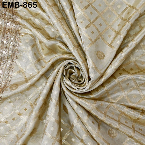 Champagne Gold Embroidery Fabric by the Yard Embroidered Viscose Sewing Indian Wedding Lehenga Skirt Festival Women Dress Material Textile