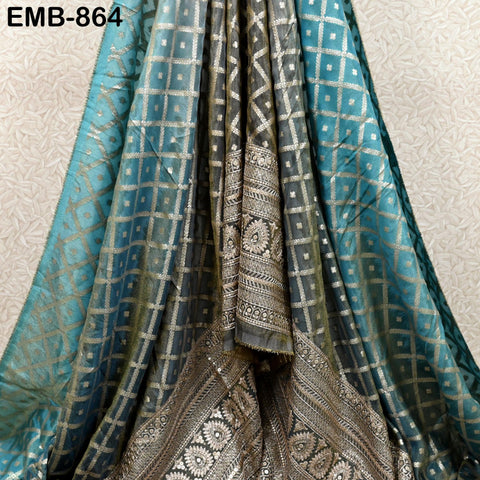 Grey Gold Embroidery Fabric by the Yard Embroidered Viscose Sewing Indian Wedding Lehenga Skirt Attire Festival Women Dress Material Textile