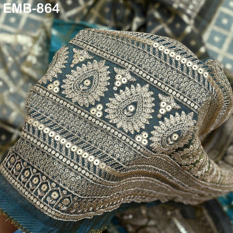 Grey Gold Embroidery Fabric by the Yard Embroidered Viscose Sewing Indian Wedding Lehenga Skirt Attire Festival Women Dress Material Textile