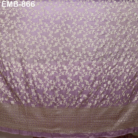Lavender Gold Embroidery Fabric by the Yard Embroidered Viscose Sewing Indian Wedding Lehenga Skirt Festival Women Dress Material Textile