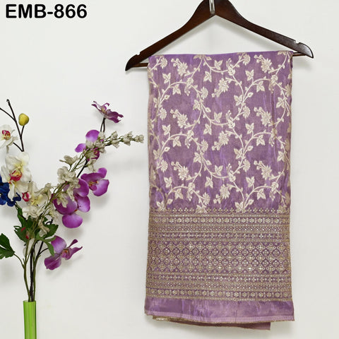 Lavender Gold Embroidery Fabric by the Yard Embroidered Viscose Sewing Indian Wedding Lehenga Skirt Festival Women Dress Material Textile