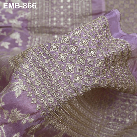 Lavender Gold Embroidery Fabric by the Yard Embroidered Viscose Sewing Indian Wedding Lehenga Skirt Festival Women Dress Material Textile