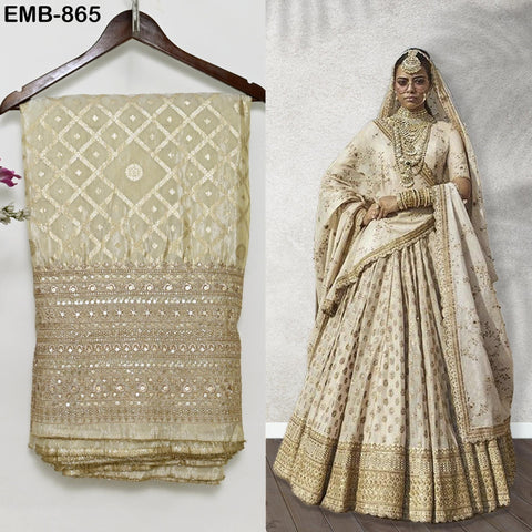 Champagne Gold Embroidery Fabric by the Yard Embroidered Viscose Sewing Indian Wedding Lehenga Skirt Festival Women Dress Material Textile