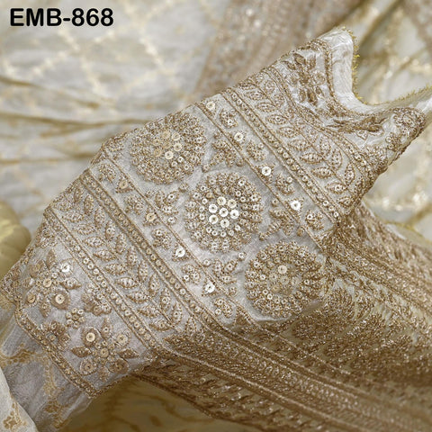 Champagne Embroidery Fabric by the Yard Embroidered Sewing Indian Wedding Sabhyasachi Lehenga Skirt Diwali Festival Women Dress Material