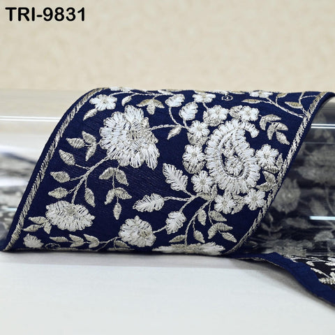 9 Yard Blue Embroidery Trim Indian Embroidered Ribbon Laces Fabric Sari Border Crafting Saree Sewing Embellishment Costumes Trimmings 10 cm