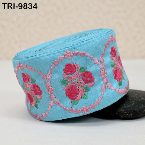 9 Yard Embroidery Ribbons Trim 8cm Disney Roses Indian Border Embroidered Crafting Sewing Costumes Lampshade Home Decor Trimming Turquoise