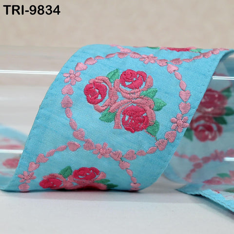 9 Yard Embroidery Ribbons Trim 8cm Disney Roses Indian Border Embroidered Crafting Sewing Costumes Lampshade Home Decor Trimming Turquoise