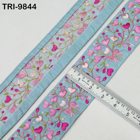 9 Yard Blue Embroidery Ribbons 6cm Indian Sari Border Embroidered Crafting Sewing Tablecloth Lampshade making Home Decor Costumes Trimmings