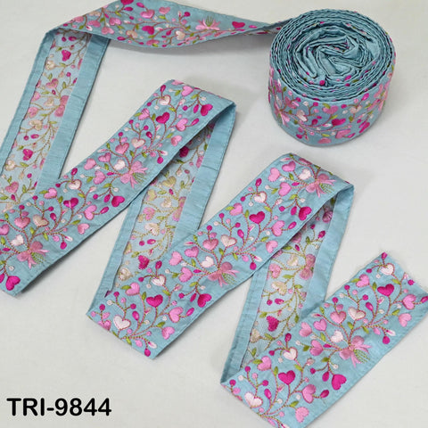 9 Yard Blue Embroidery Ribbons 6cm Indian Sari Border Embroidered Crafting Sewing Tablecloth Lampshade making Home Decor Costumes Trimmings