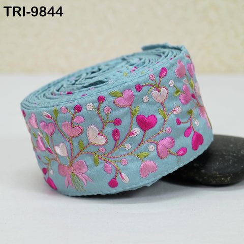 9 Yard Blue Embroidery Ribbons 6cm Indian Sari Border Embroidered Crafting Sewing Tablecloth Lampshade making Home Decor Costumes Trimmings